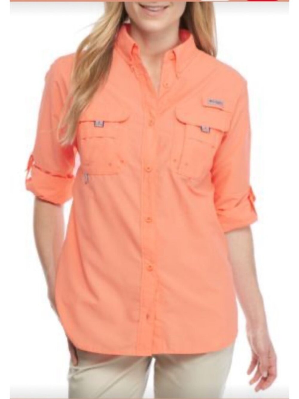 Columbia Shirt Womens Size XL PFG Button Down Vented Fishing Top Peach / Orange